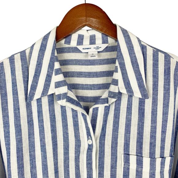 Old Navy Blue and White Striped Button-Down Shirt - Picture 4 of 9